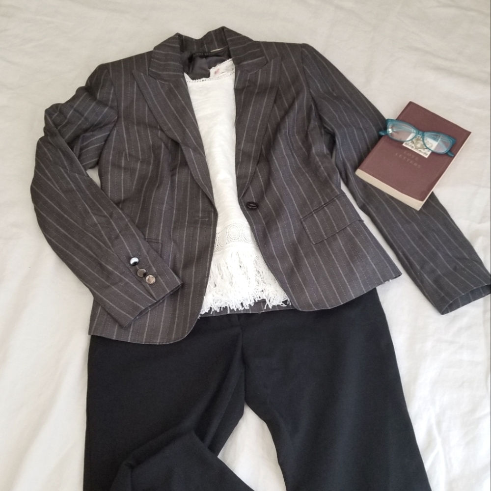 Anne Klein Suit Pewter Gray Pinstripe Suit Blazer
